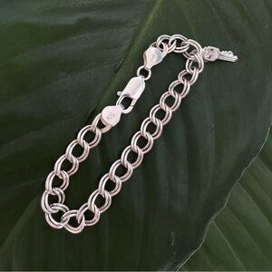 Vintage Estate Chunky Sterling Silver Chain Bracelet Charm 7” Italian